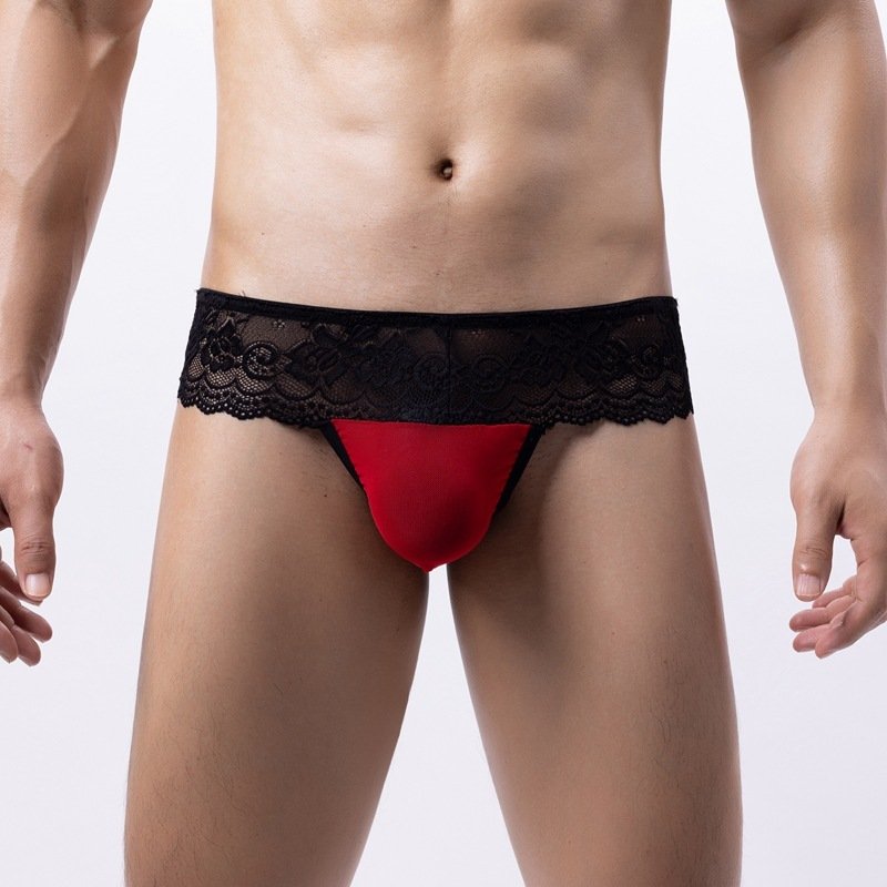 Men's Lace Print Low Waist Panties T-back