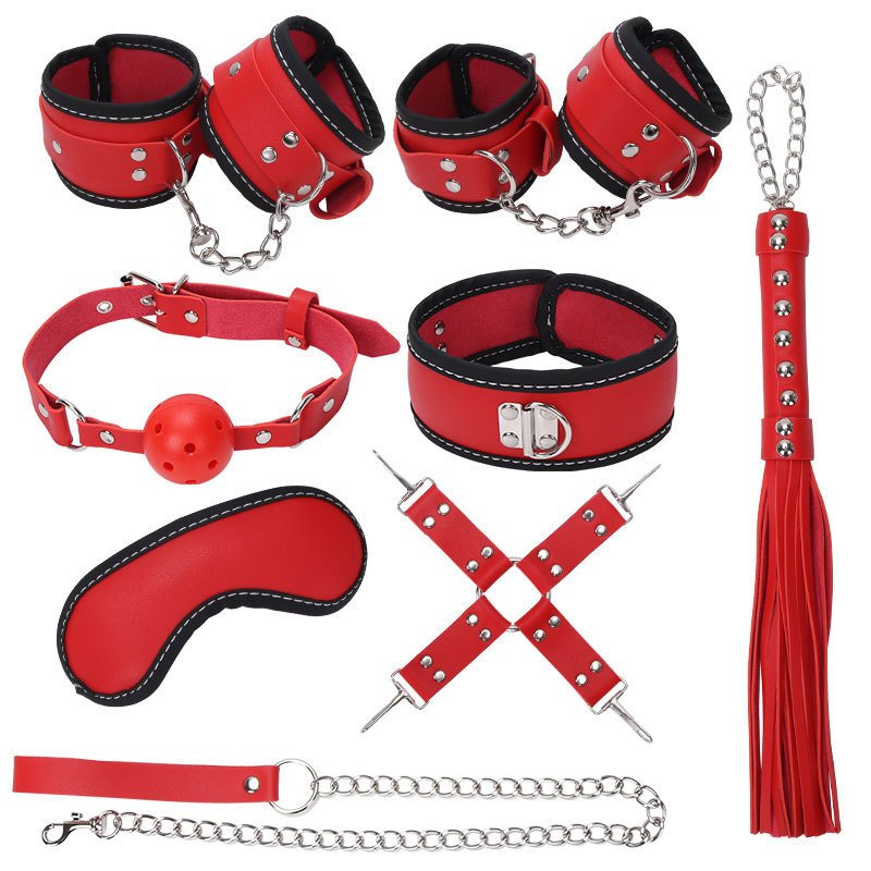 Ball Gag Sexy 7 Piece Set Training Bondage And Discipline Set Plush Leather Handcuffs Product Wholesale - Image 3