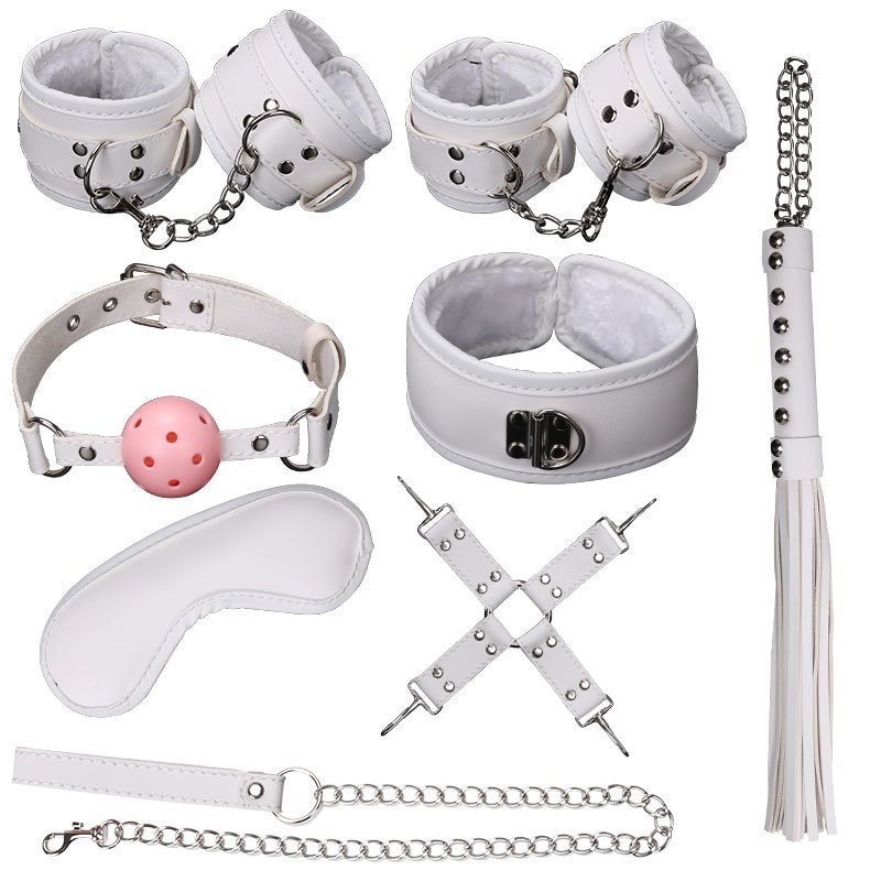 Ball Gag Sexy 7 Piece Set Training Bondage And Discipline Set Plush Leather Handcuffs Product Wholesale - Image 5