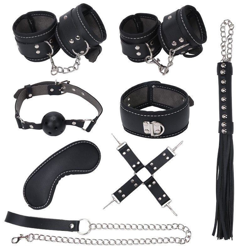 Ball Gag Sexy 7 Piece Set Training Bondage And Discipline Set Plush Leather Handcuffs Product Wholesale - Image 2