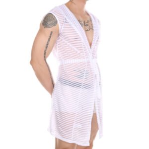 Men's Striped Sleeveless Hooded Bathrobe - Image 2