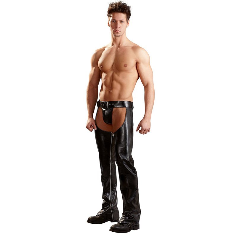 Exotic Gothic Gay fetish Men Sexy Crotch Pole Dance Pants Black Erotic Wetlook Patent Leather Leggings Chaps Add homme - Image 3